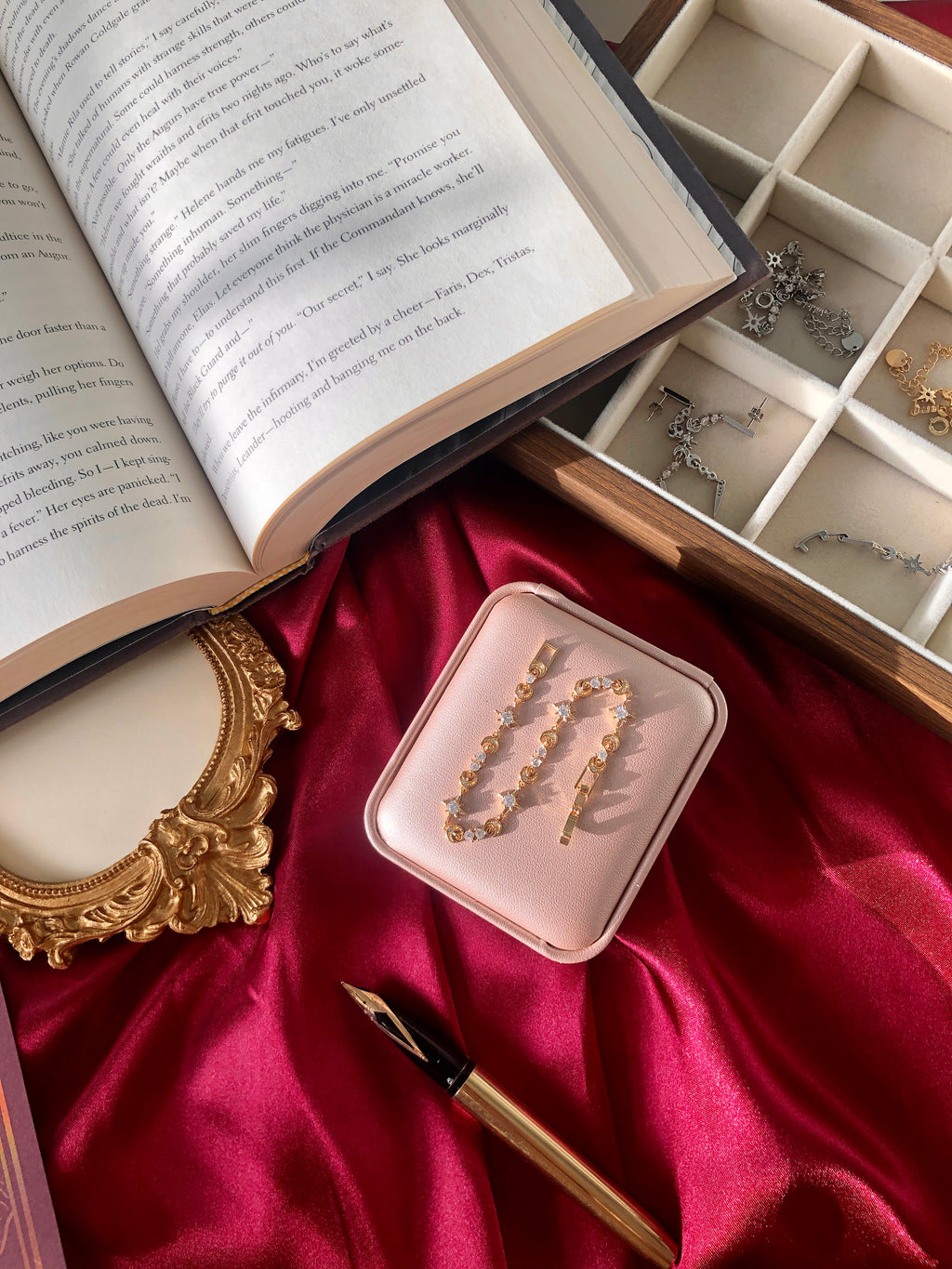18K Gold tennis bracelet inspired by fantasy books and stars and moon
