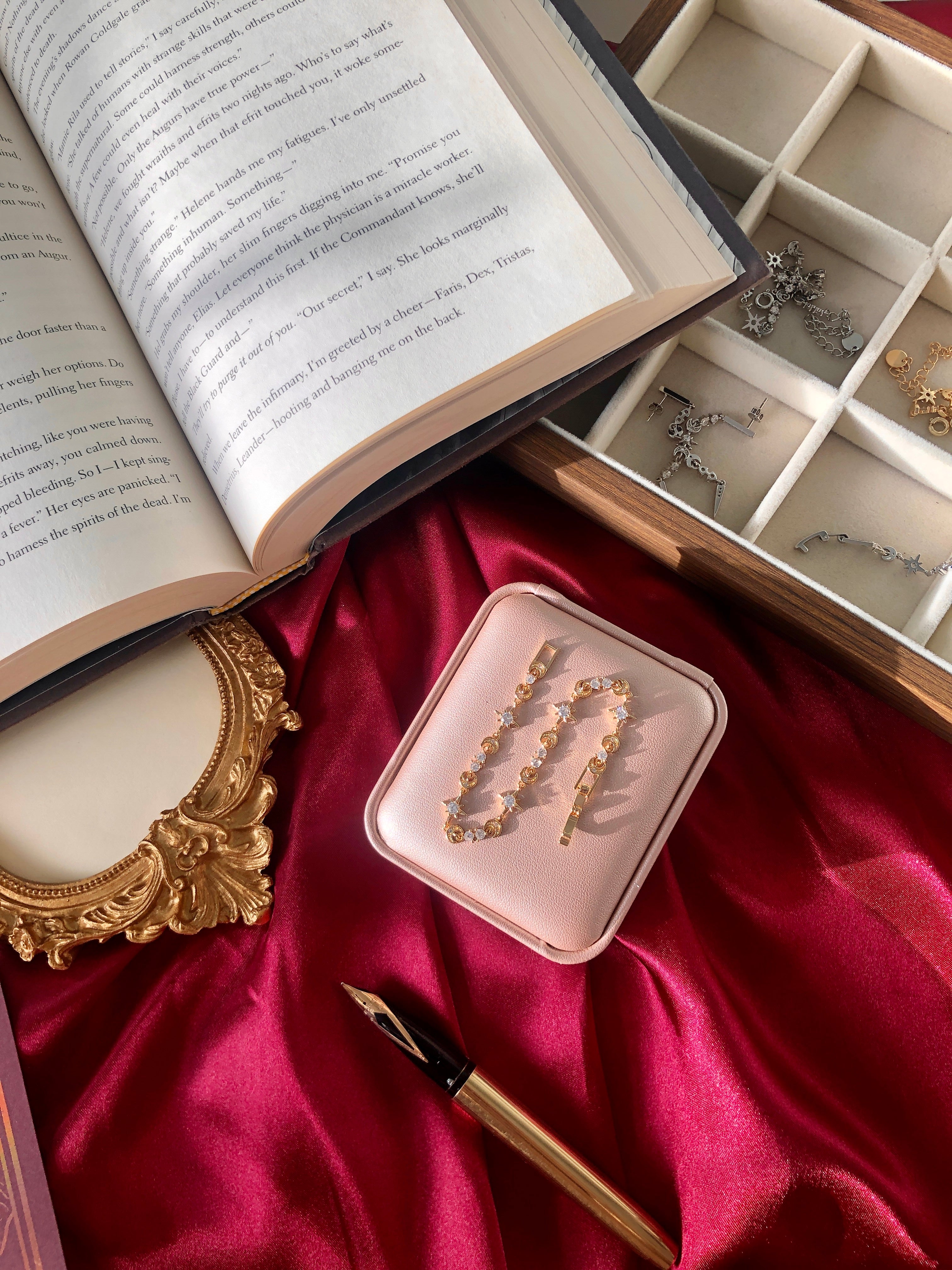 18K Gold tennis bracelet inspired by fantasy books and stars and moon